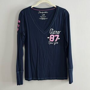 Aeropostalele long sleevee shirt. Size L. Navy blue with pink and white.
